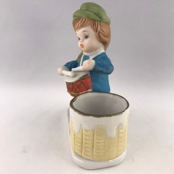 VTG Jasco Luvkins Little Drummer Boy Bisque Porcelain Christmas Candle Votive - Picture 3 of 8